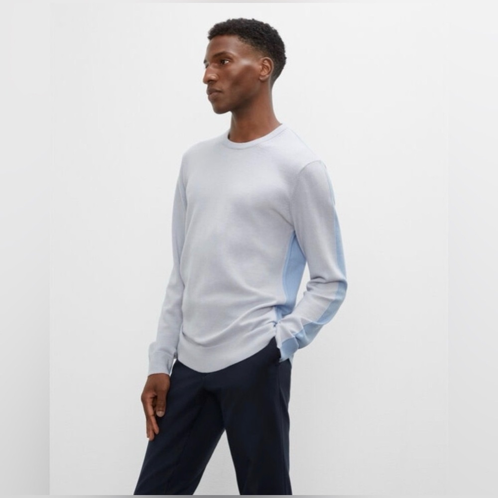Club Monaco 100%Wool‎ Men’s Blue & Gray Color Block Crewneck Sweater Small